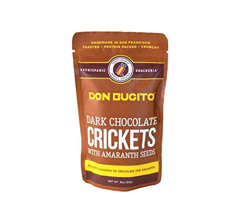 Don Bugito dark chocolate crickets: protein-packed planet-friendly snack.
