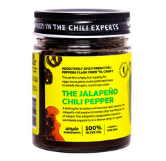 Closeup of Don Chilio Mild Jalapeño Chile Crisp jar rich peppers.