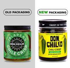 Don Chilio Mild Jalapeño Chile Crisp spoon-serve for table-ready topping.