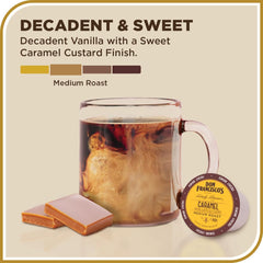 Close-up of Don Francisco's caramel coffee pod highlighting flavor.