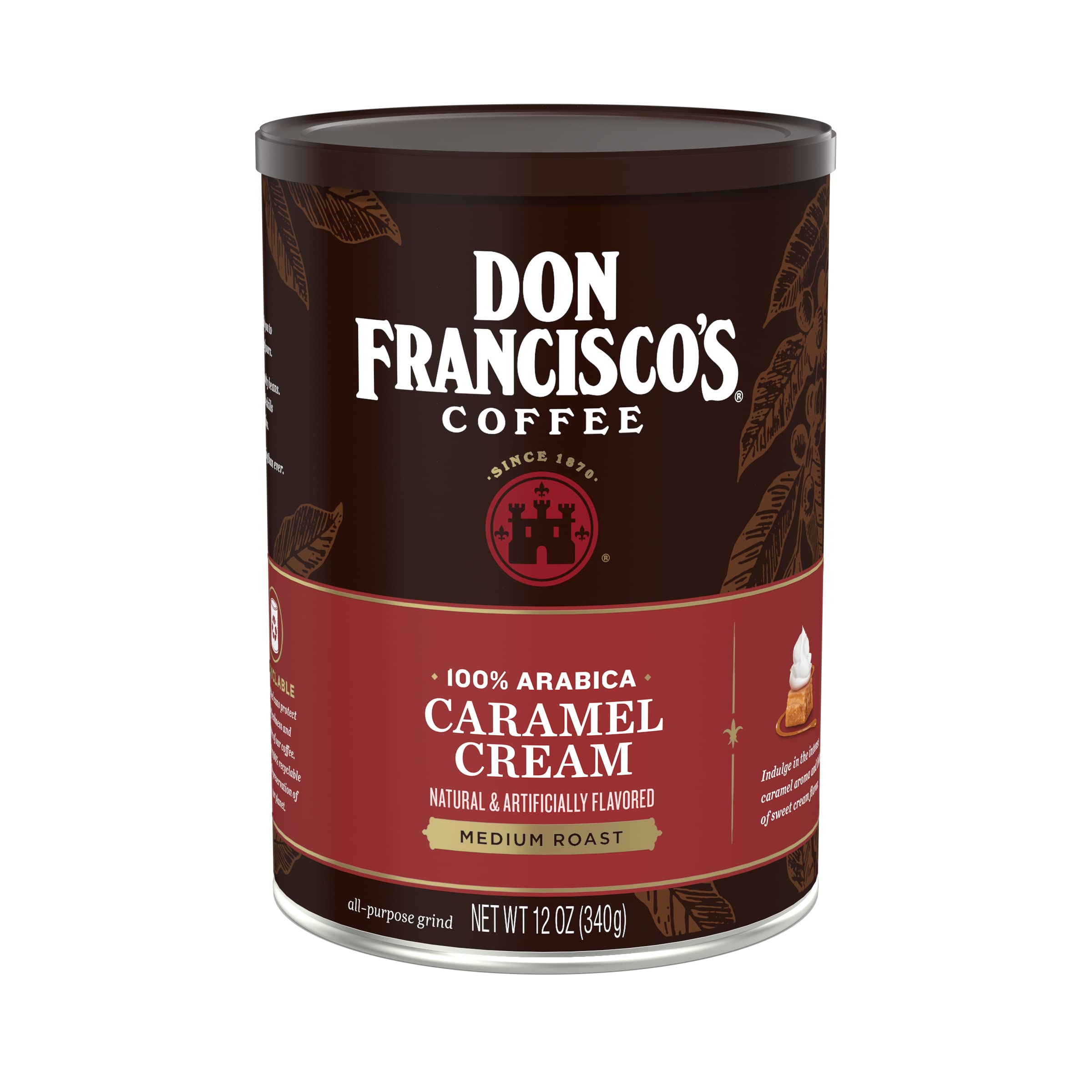 Don Francisco's caramel cream ground coffee can releasing aroma