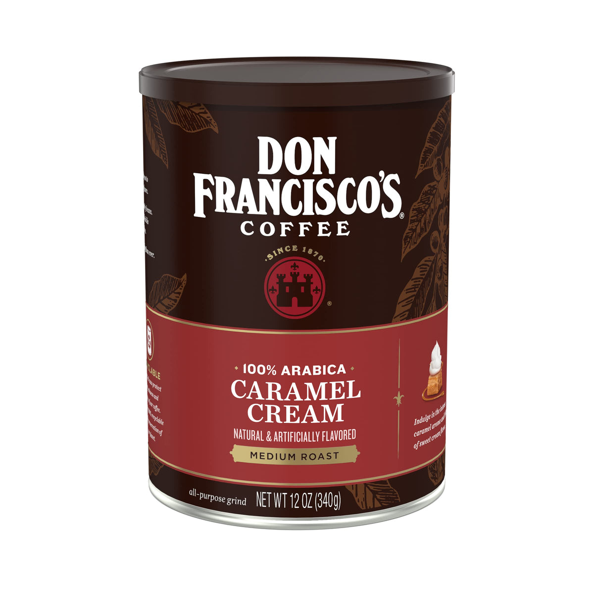 Don Francisco's caramel cream ground coffee can releasing aroma