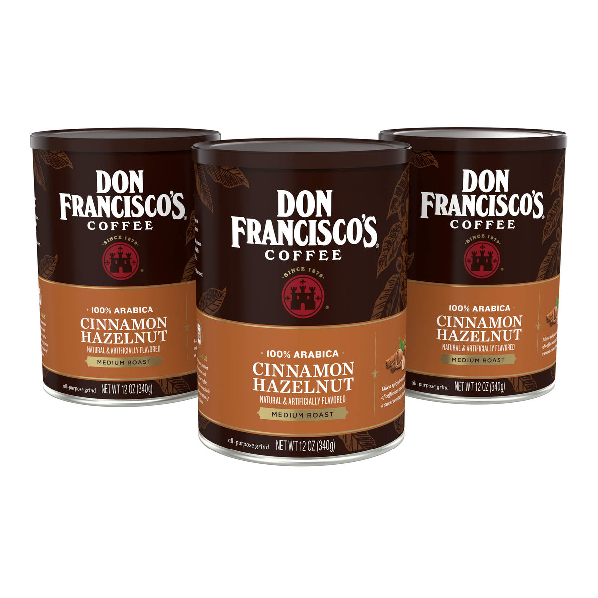 Don Francisco's Cinnamon Hazelnut ground coffee can delivers a rich morning brew.