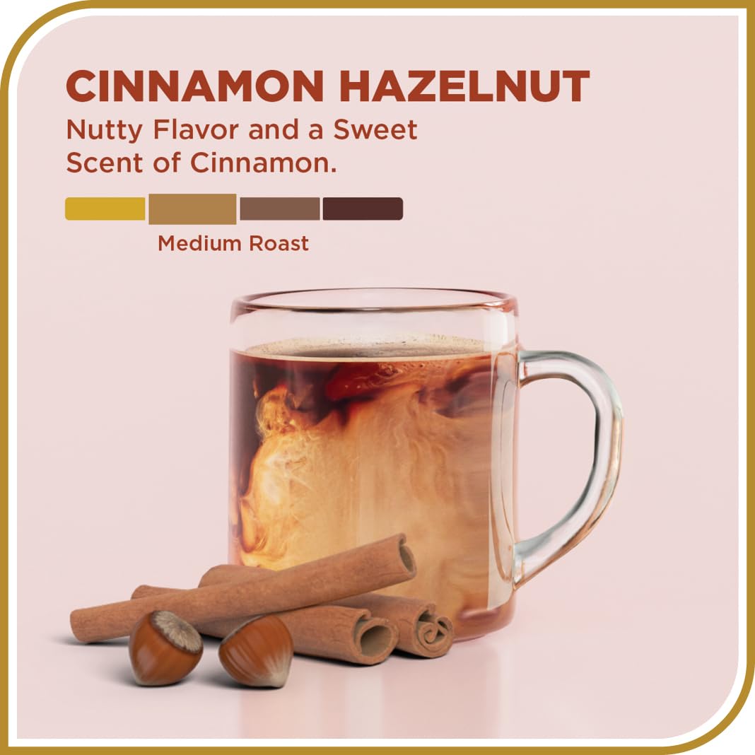 Don Francisco's Cinnamon Hazelnut ground coffee label highlights premium Arabica beans.