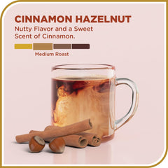 Don Francisco's Cinnamon Hazelnut ground coffee label highlights premium Arabica beans.