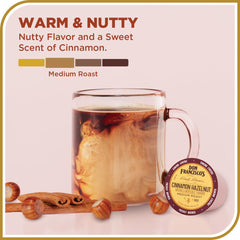 Don Francisco's Cinnamon Hazelnut cup steam — aromatic medium roast for cozy home brewing.