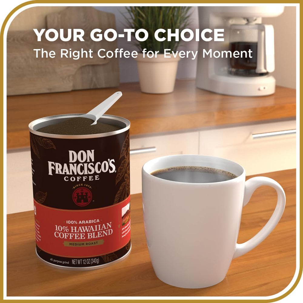 Steam from a cup of Don Francisco's Hawaiian Blend aroma rises.