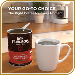 Steam from a cup of Don Francisco's Hawaiian Blend aroma rises.