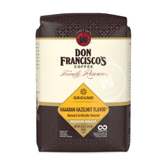 Don Francisco's Hawaiian Hazelnut Ground Coffee bag preserves freshness with nitrogen-flushed packaging