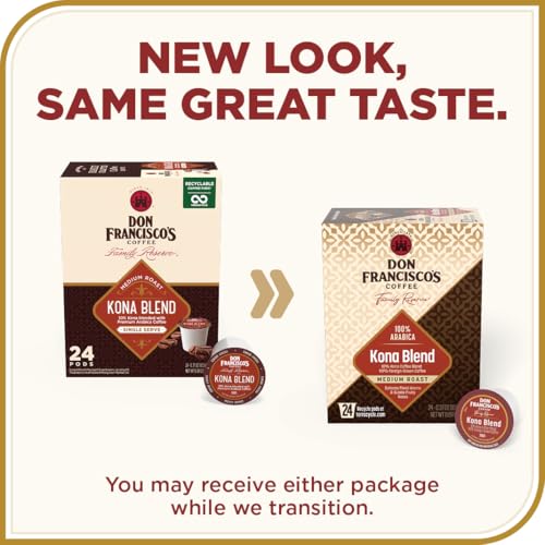 Closeup of Kona Blend pods showing 10% Kona and premium Arabica for rich flavor.