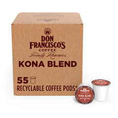 Don Francisco's Kona Blend pods pack for convenient single-serve coffee.