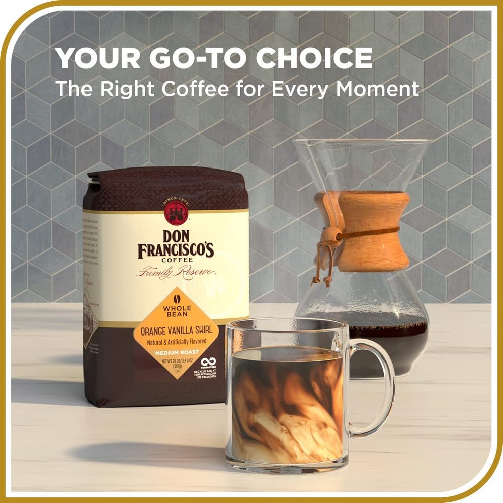 Don Francisco's Orange Vanilla Swirl is ideal for drip coffee that blooms with bright citrus.