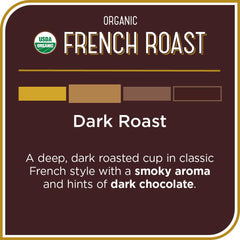 Don Francisco's Organic French Roast steaming cup releases rich aroma for a bold morning ritual.