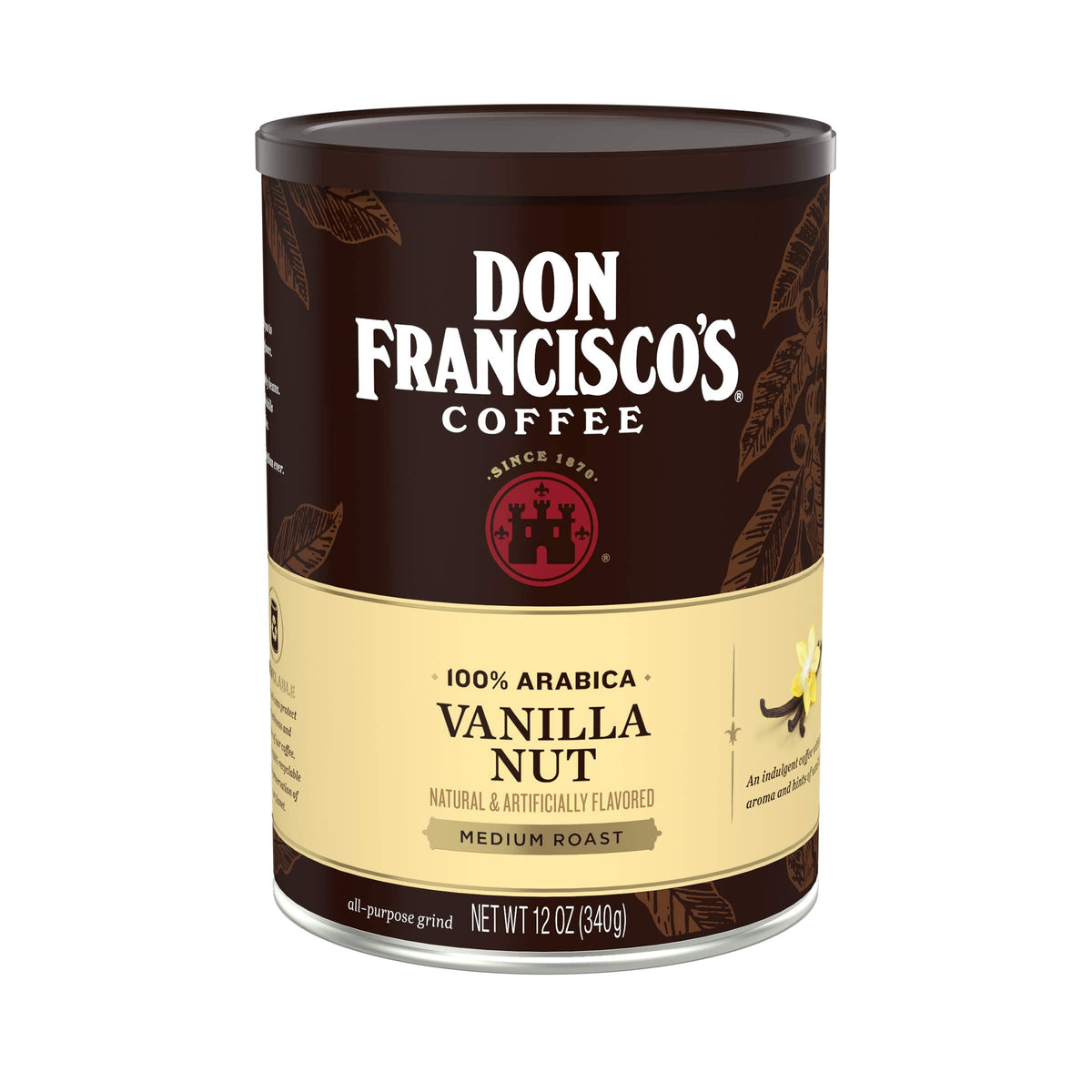 Don Francisco's Vanilla Nut ground coffee can preserving freshness for rich mornings