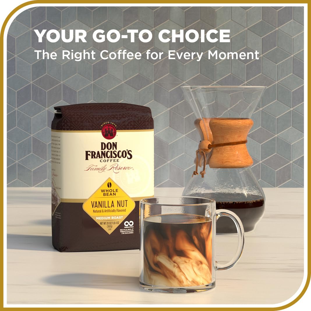 Pour-over setup with Don Francisco's Vanilla Nut delivering clean vanilla-nut notes.