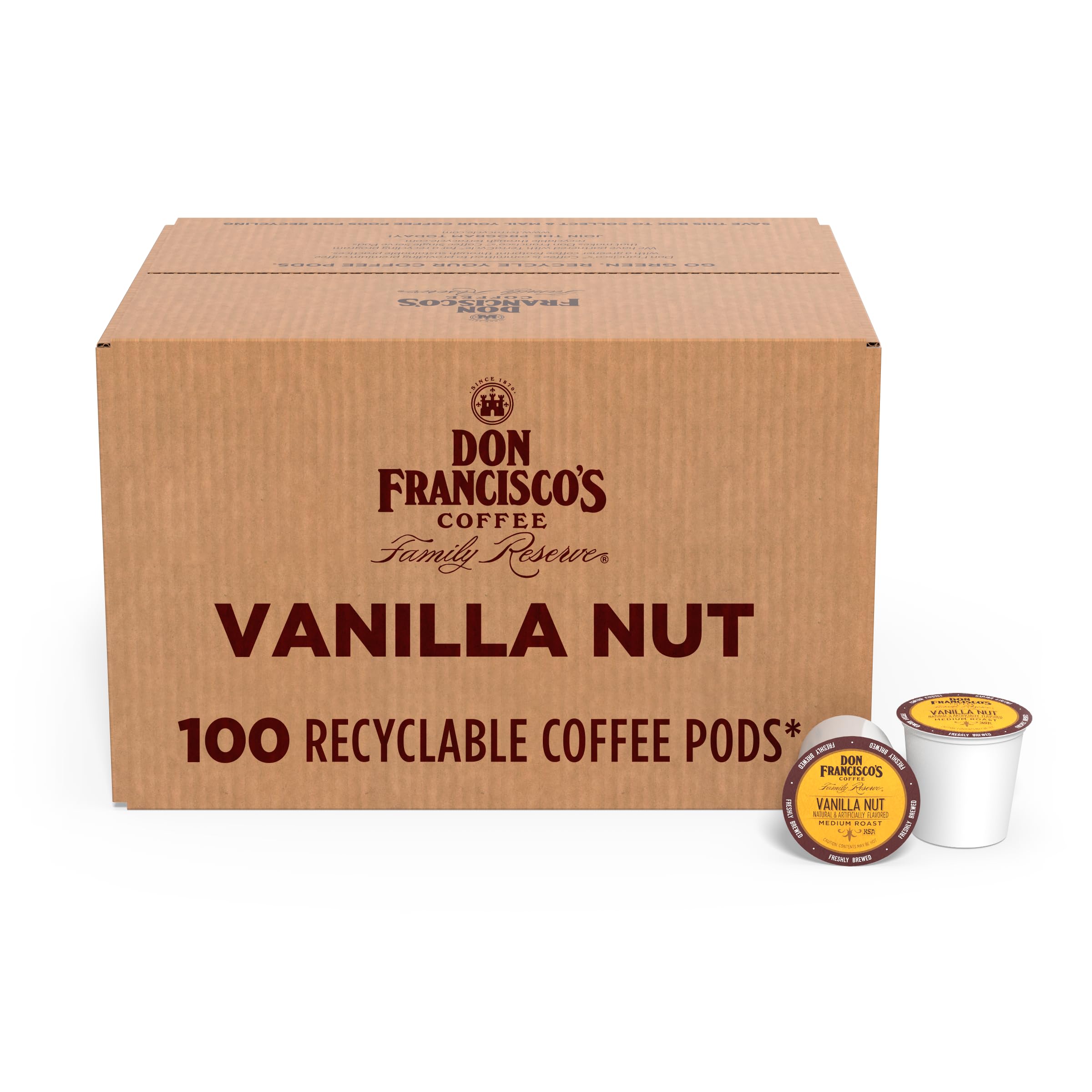 Don Francisco's Vanilla Nut coffee pod pack ready for daily flavor indulgence
