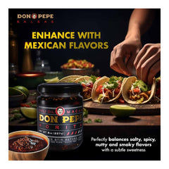 Don Pepe Salsa Macha Morita jar on countertop signals ready-to-use pantry staple
