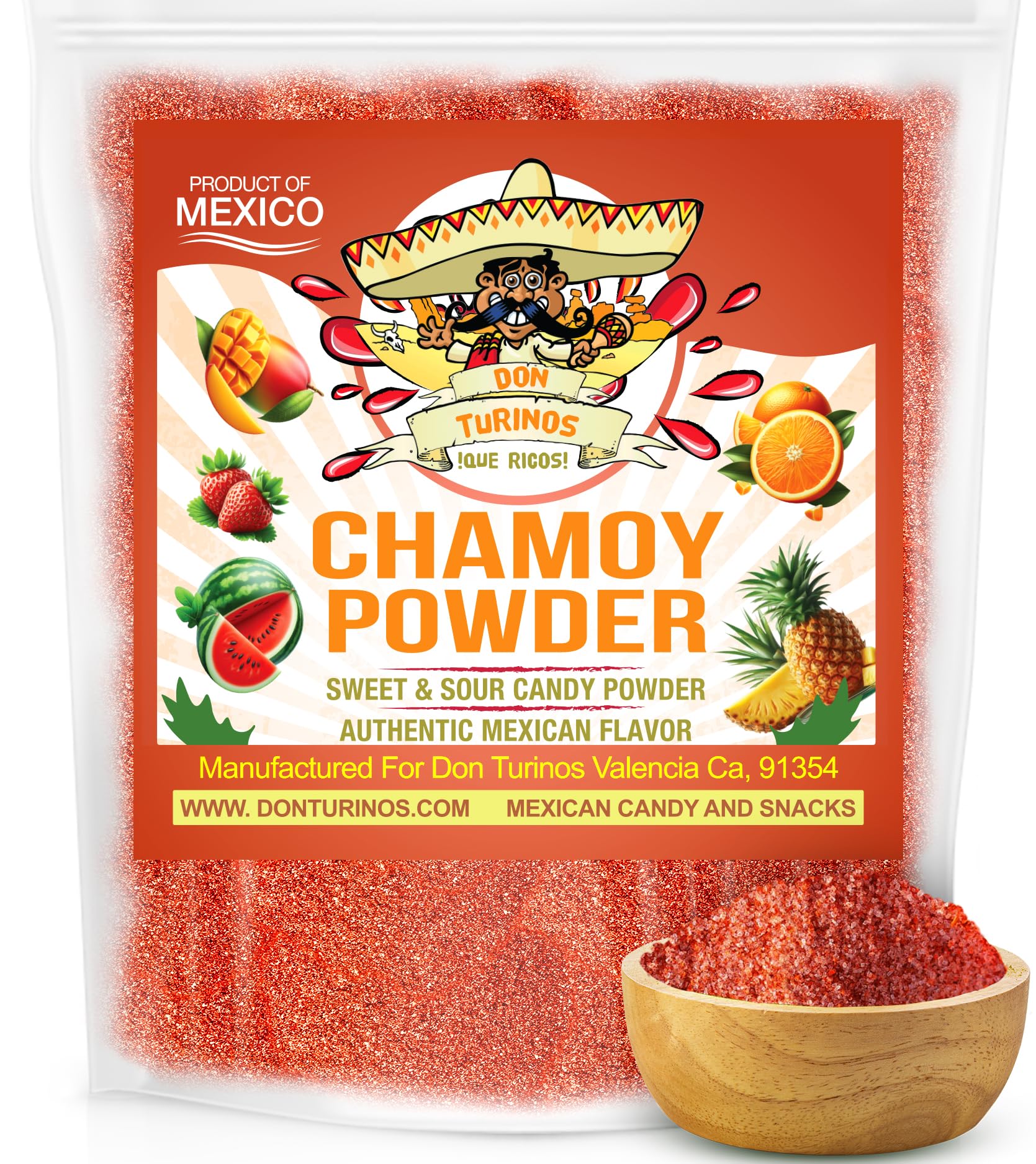 Don Turinos Chamoy Powder 12oz bag front, perfect for fruit and snacks.