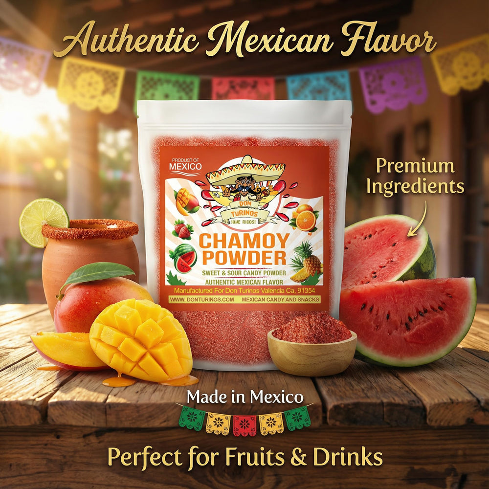 Don Turinos Chamoy Powder adds a crisp sprinkle to chamoy rim paste.