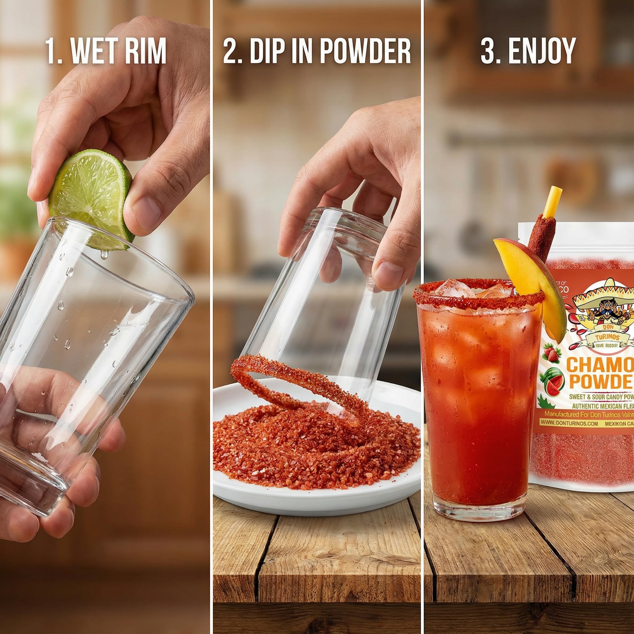 Don Turinos Chamoy Powder coating sour candies for street-style flavor.
