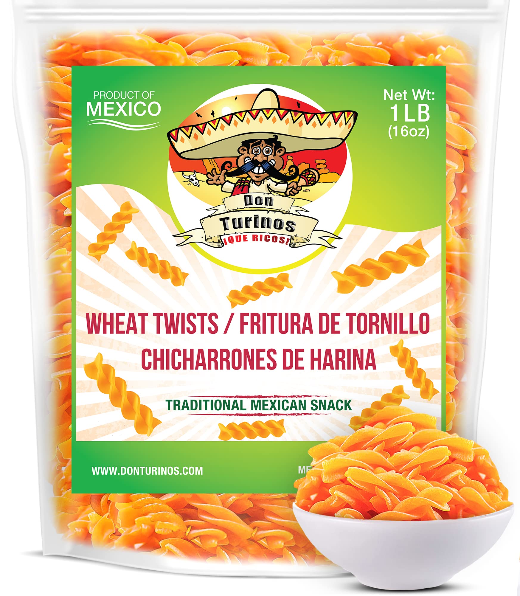 Don Turinos Duritos duros 1lb bag front – authentic crispy wheat snack ready to fry.
