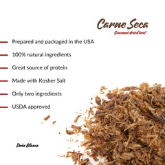 Dona Blanca kosher sea salt seasoning on visible jerky slices.