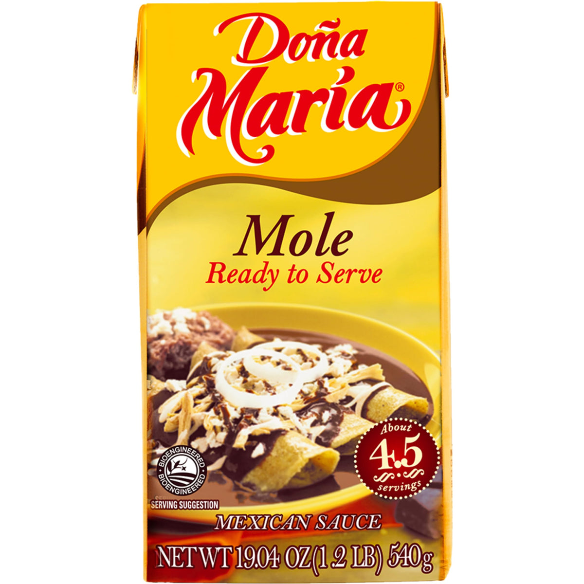 Doña María Ready to Serve Mole bottle showing rich, authentic flavor for quick meals