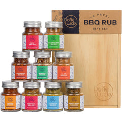 Done Lucky BBQ Rub Gift Set wooden box with premium packaging for a gift-ready grilling experience