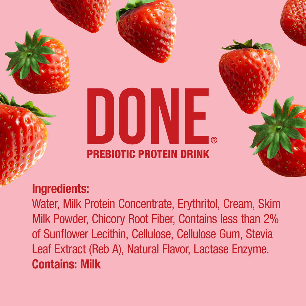 DONE prebiotic protein drink glass serving ready-to-drink convenience