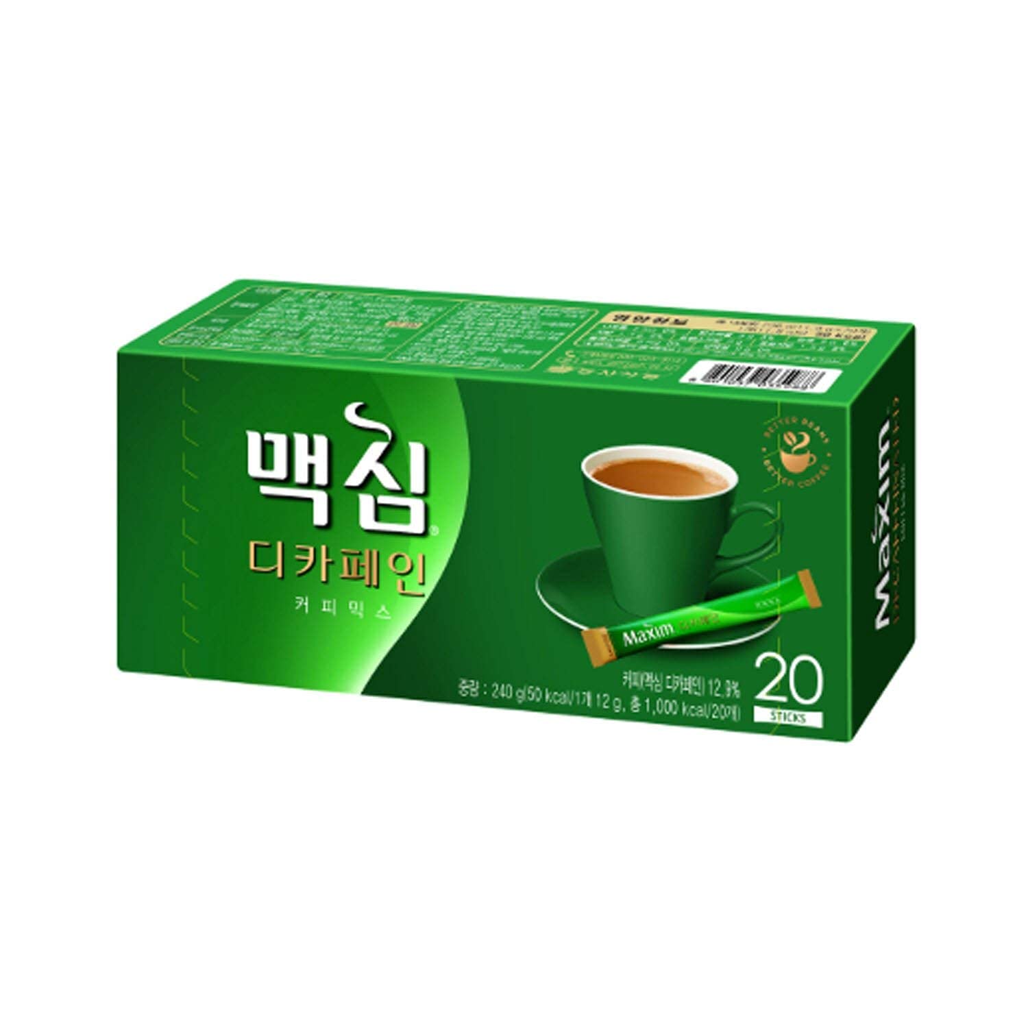 DONG SEO Maxim Decaf instant coffee stick front view, convenient single-serve option.
