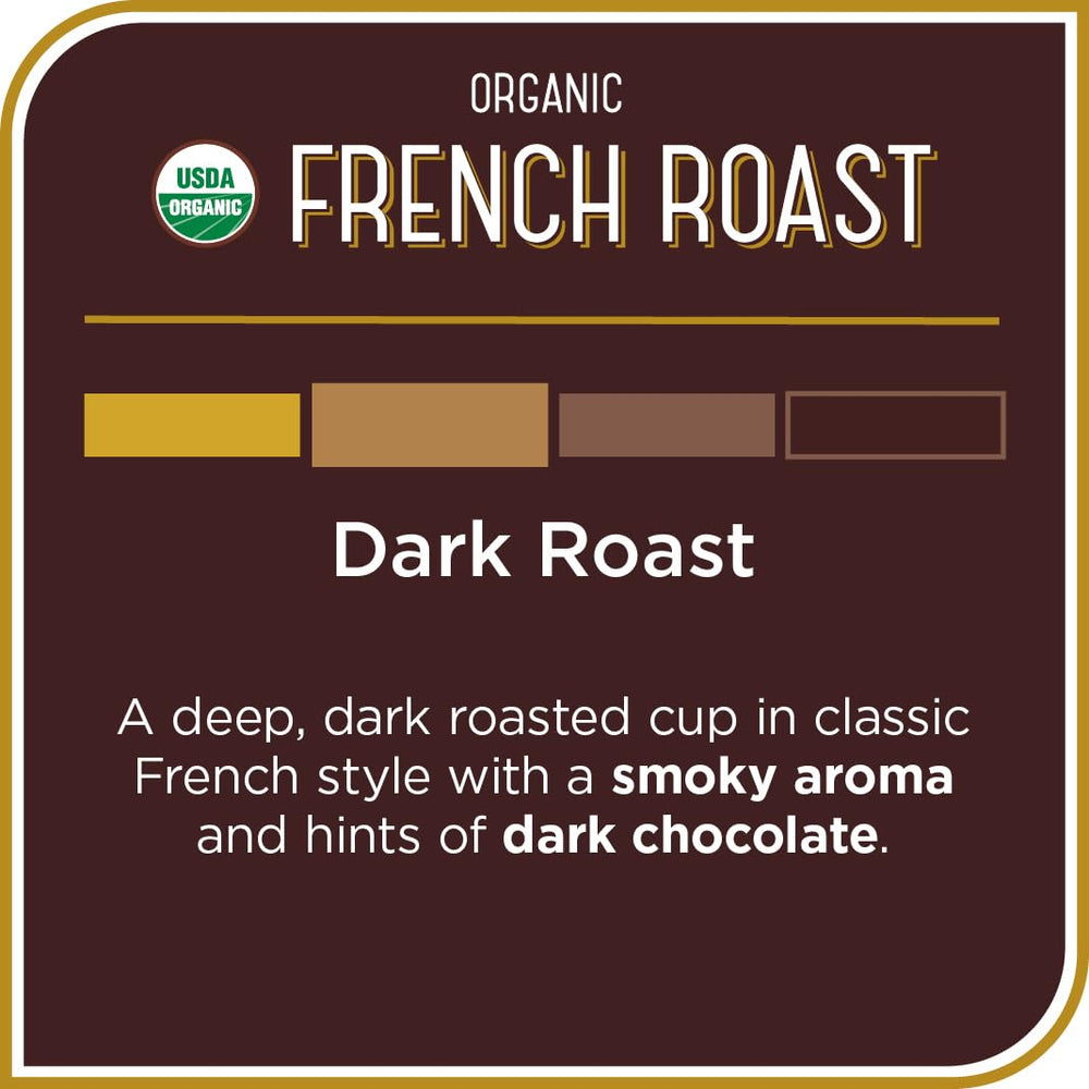 Smoky aroma of Don Francisco's Organic French Roast with dark chocolate notes
