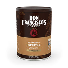 Don Francisco's premium espresso dark roast ground coffee can preserves aroma for lasting freshness.