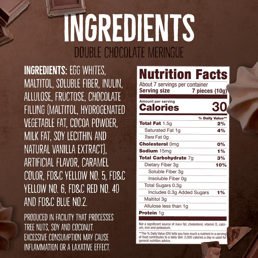 Don't Worry mint meringue cookie, chocolate center visible, low-sugar indulgence.