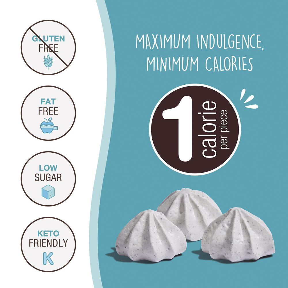 Packaging shows gluten-free badge on Don't Worry Meringue Cookies for reassurance.