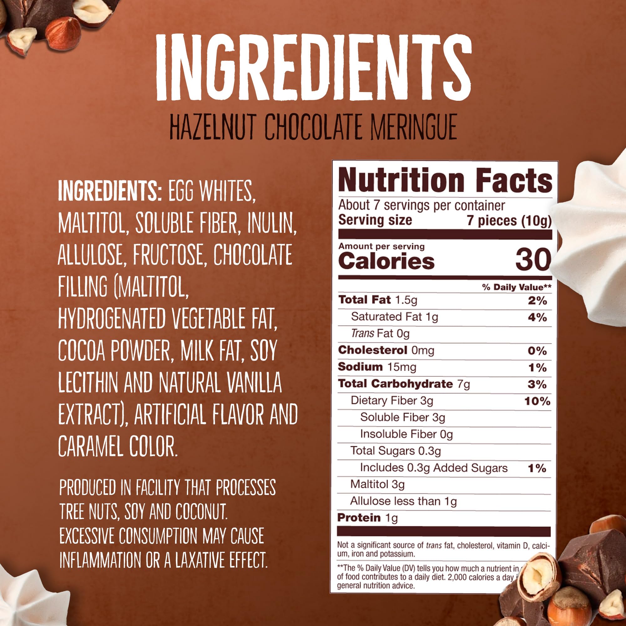 Don't Worry hazelnut meringue cross-section shows sugar-free chocolate center