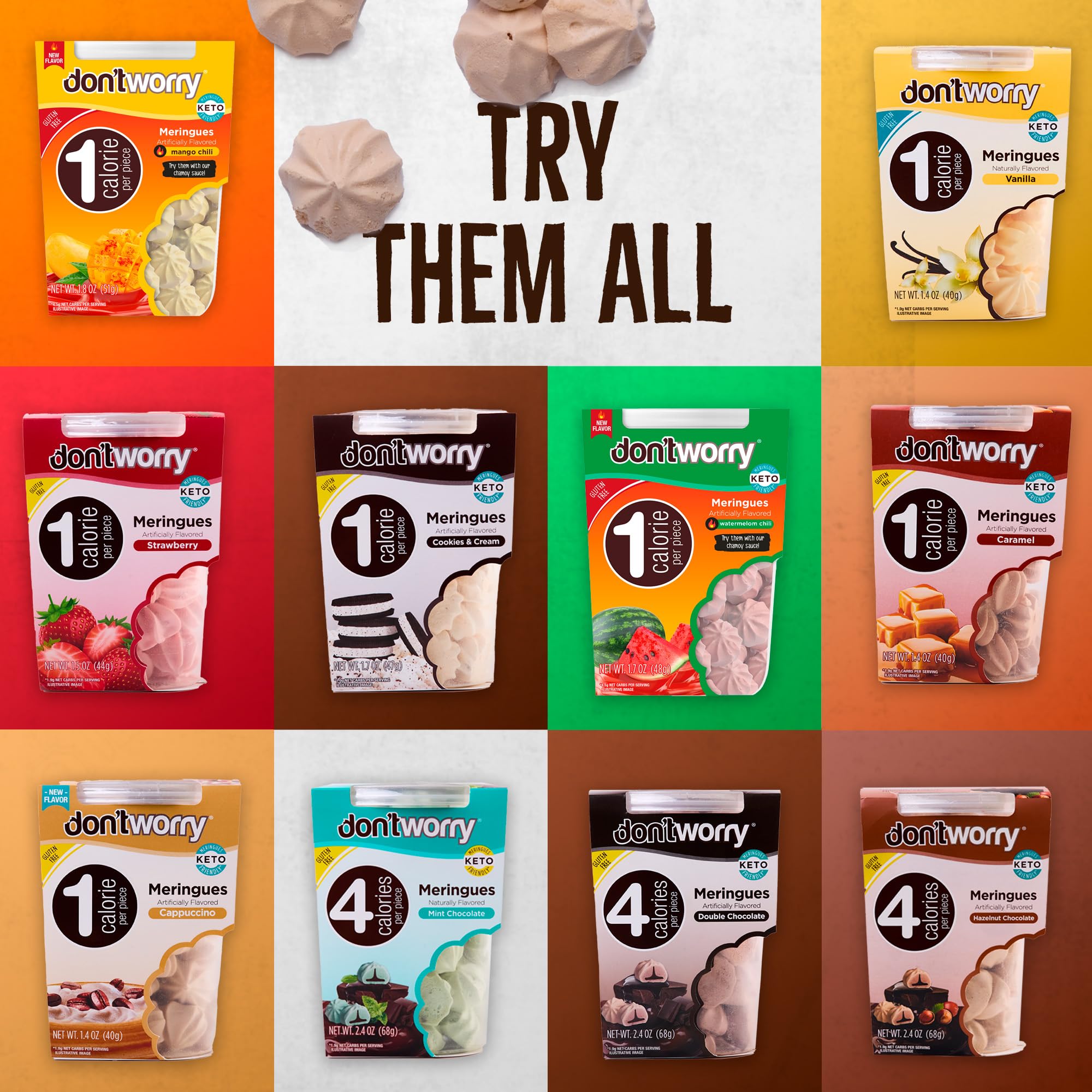 Don't Worry keto-friendly pack shows four-flavor variety