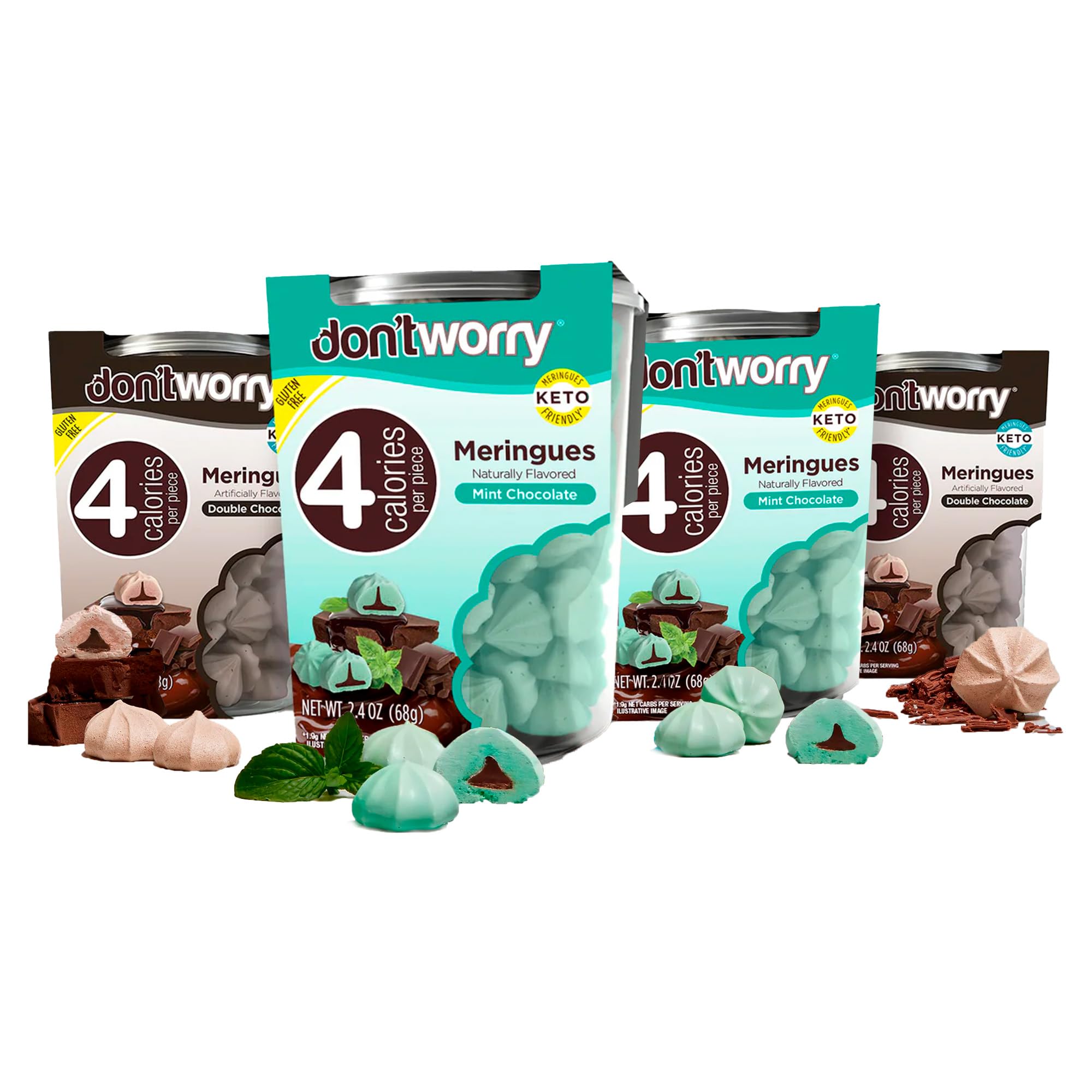 Don't Worry meringue cookie mint chocolate center for guilt-free indulgence.