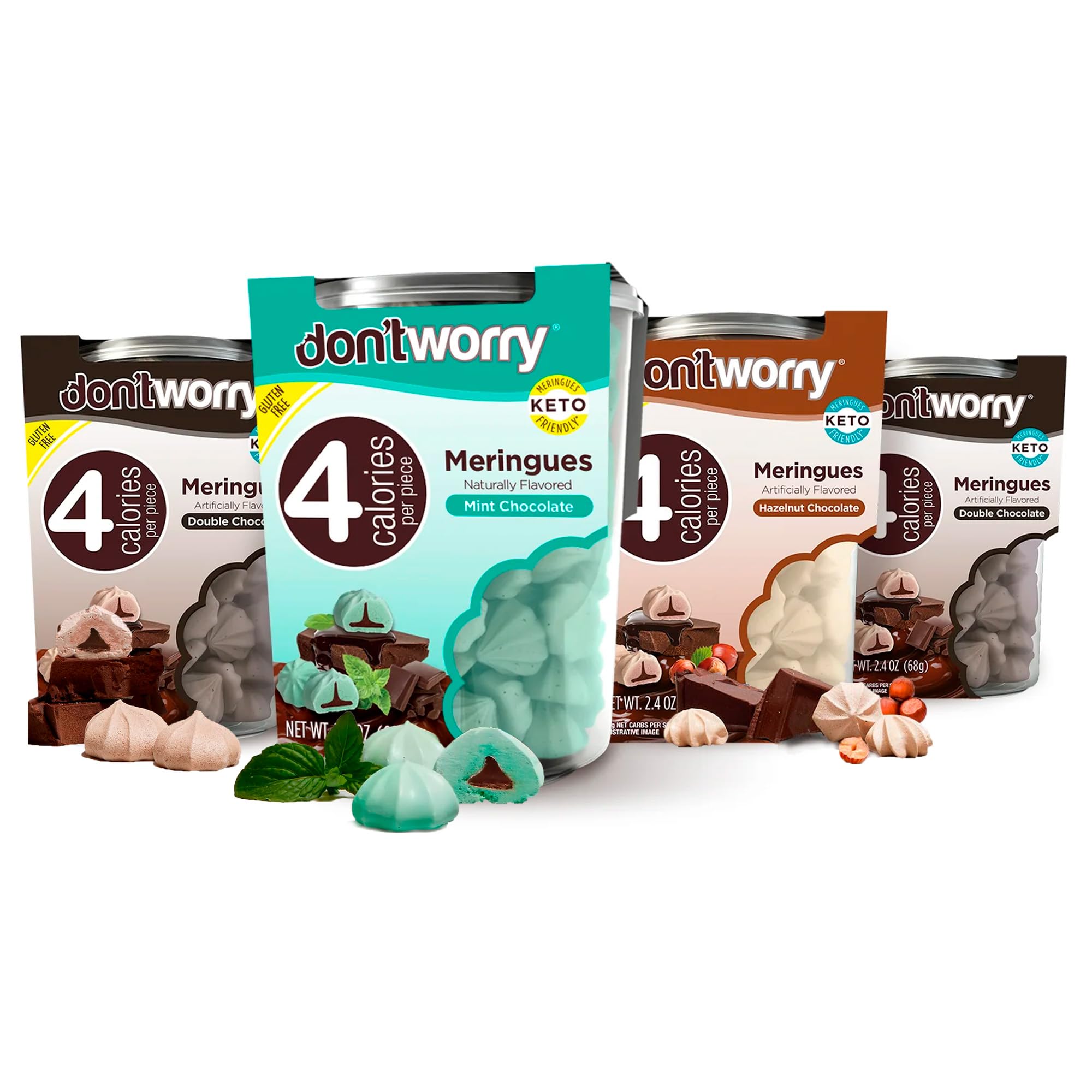 Don't Worry meringue cookies pack front view highlights gluten-free snack
