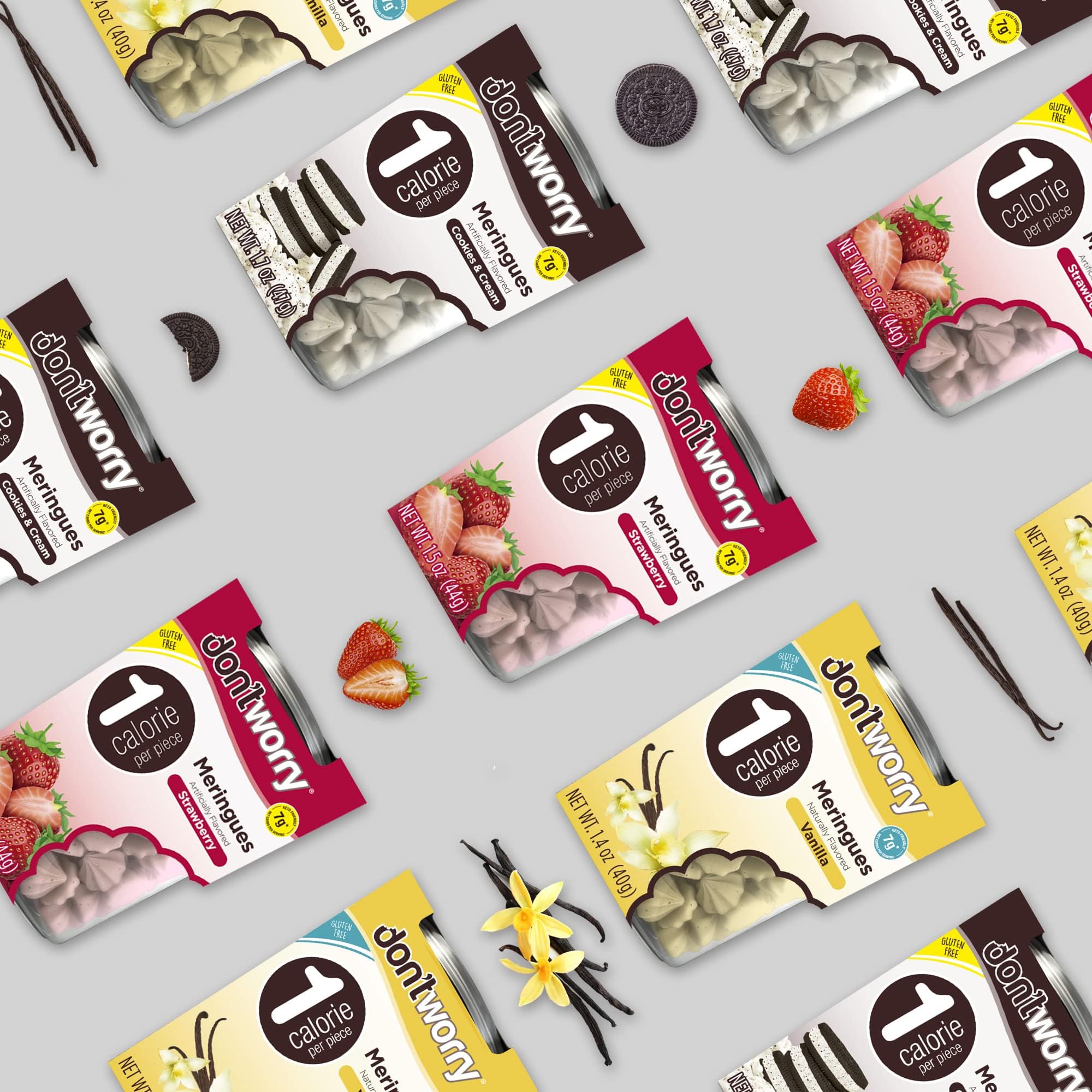 Don't Worry Meringue Cookies with protein content, a compact snack option for busy days.