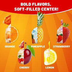 Donty-Tonty Arcor fruit filled candy with orange filling for bright flavor.