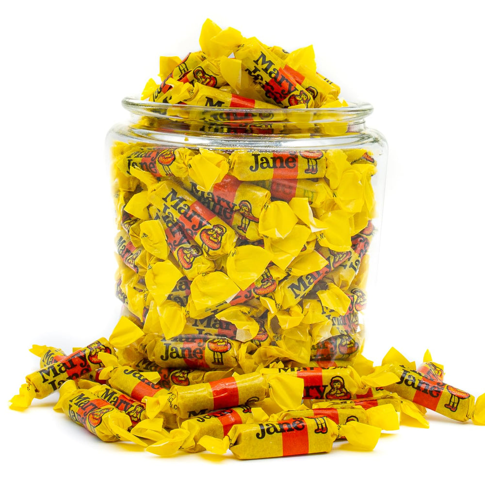 Candy jar display with Donty-Tonty old fashioned taffy on desk