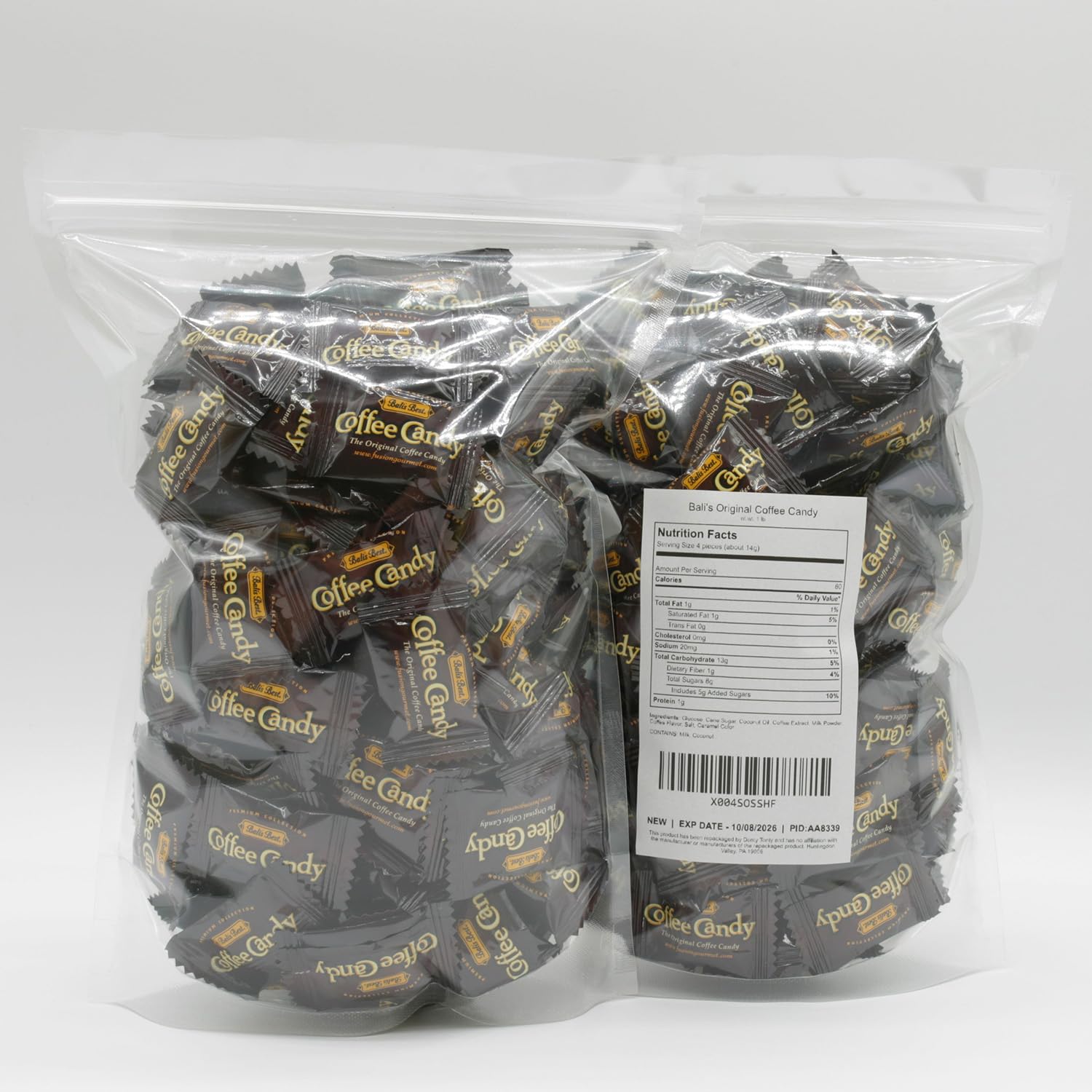 Donty-Tonty Coffee Candy foil wrap closeup highlights premium texture and aroma.