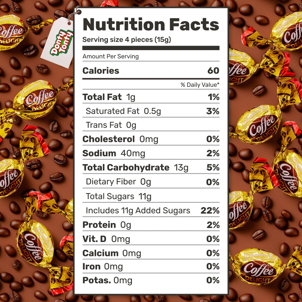 Donty-Tonty coffee-flavored hard candy individually wrapped for on-the-go snacking.