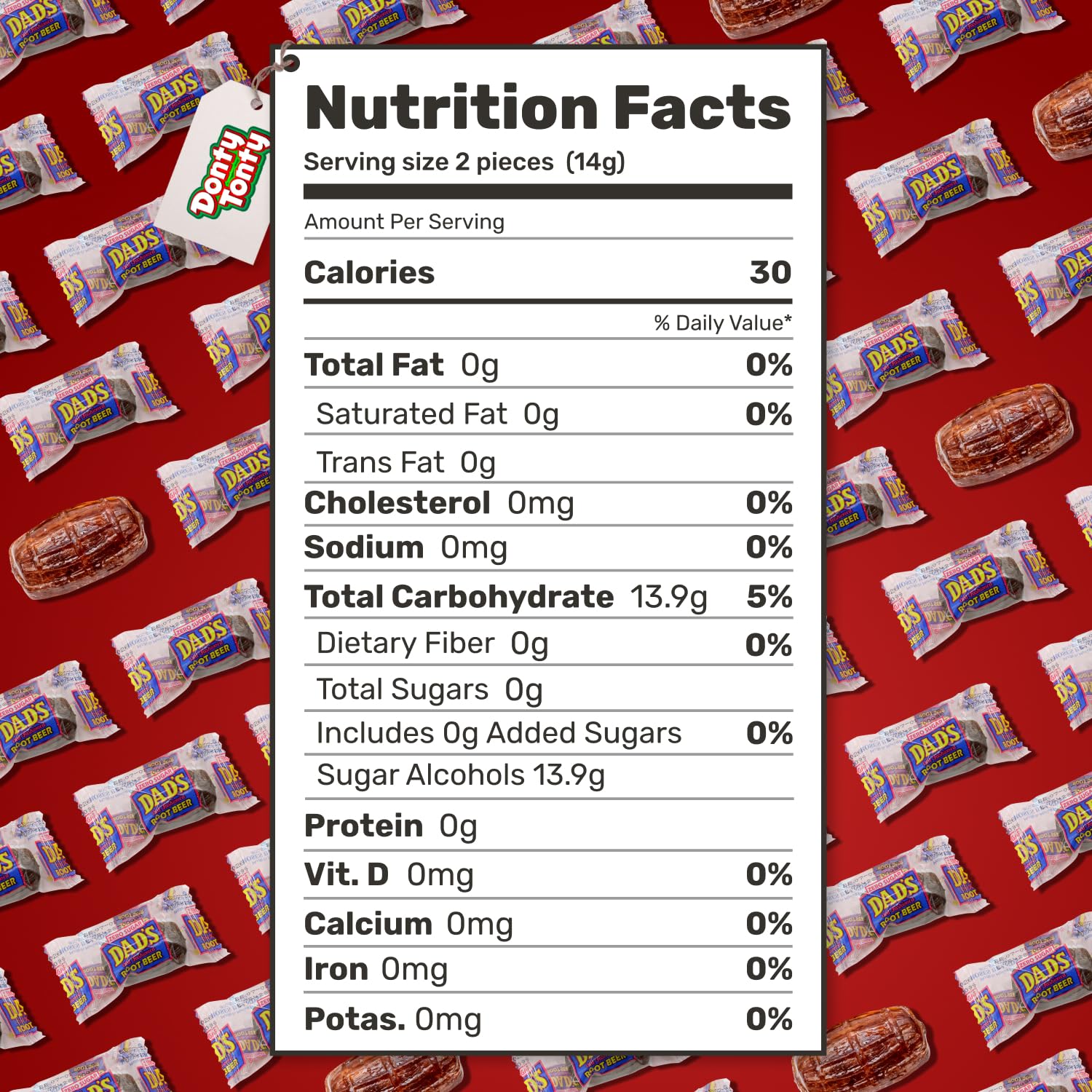 Donty-Tonty Dad's Root Beer Barrels sugar-free option in individually wrapped candies.