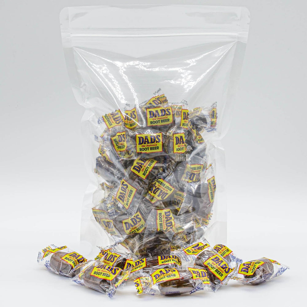 Donty-Tonty DAD'S ROOT BEER BARRELS transparent packaging keeps candy fresh.