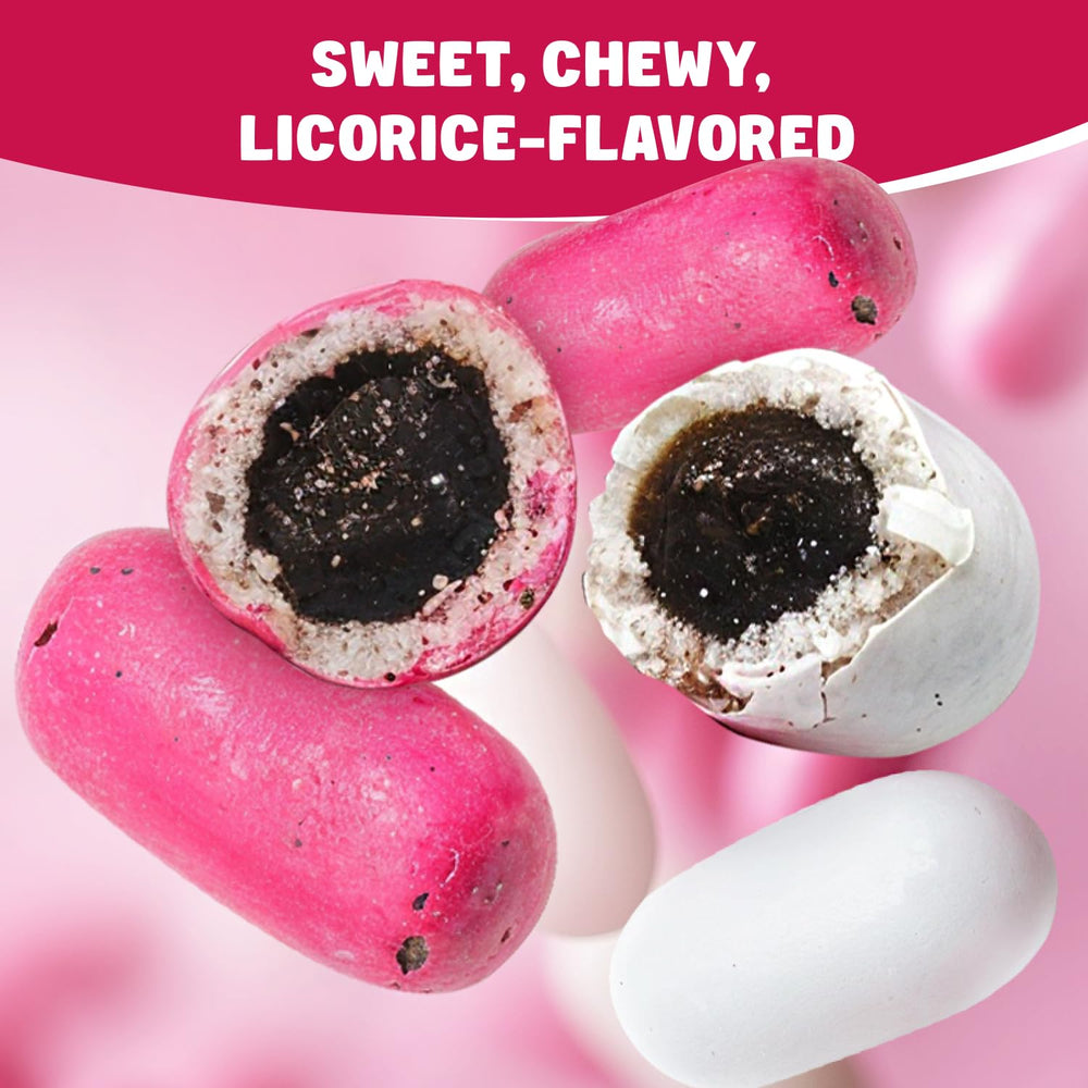 Donty-Tonty Licorice candy crunch y shell contrasts with chewy center for a satisfying texture