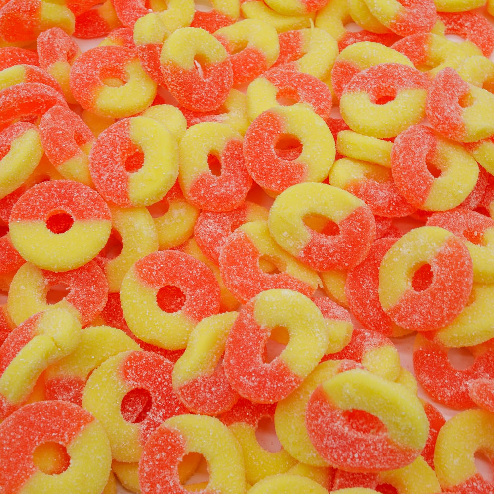 Donty-Tonty Peach Rings bag front view showing bulk resealable packaging.
