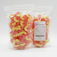 Donty-Tonty Peach Rings transparent packaging preserves freshness and flavor.