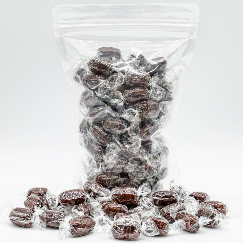 Donty-Tonty Root Beer Barrels in a transparent bag for visible freshness.