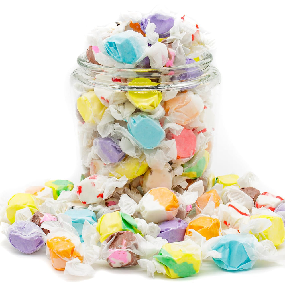 Donty-Tonty Salt Water Taffy unwrapped reveals soft, chewy texture and tangy flavors.